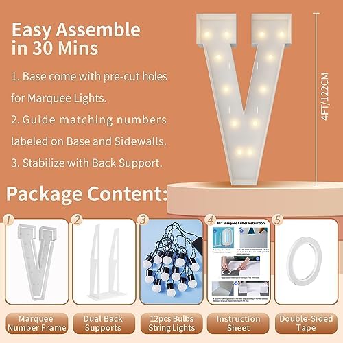 4FT Marquee Letters, Large Light Up Letters V for XV Birthday Party Decor - Image 5