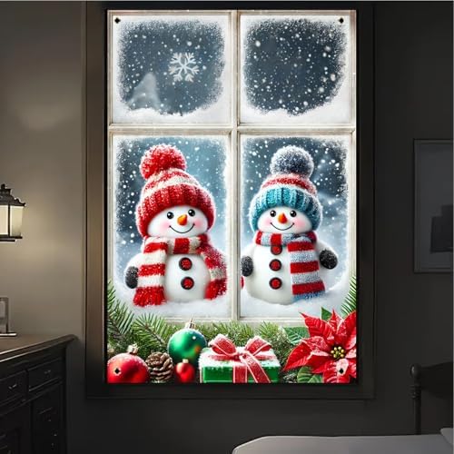 BlissYard Snowman Duo Christmas Window Banner 31x47 Polyester - Image 4