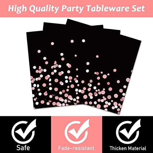 96PCS Black and Rose Gold Party Supplies Rose Gold Paper Plates Napkins Women Birthday Decorations Party Tableware Set Black Disposable Paper Plates Table Decors for Wedding Bridal Shower Serve 24 - Image 4
