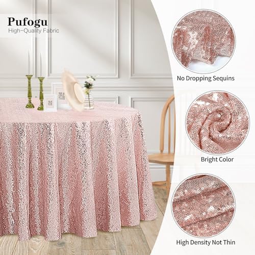 Pufogu 50" Round Rose Gold Sequin Tablecloth Glitter Rose Gold Table Cloths for Birthday Wedding Bridal Baby Shower Party Decorations - Image 3