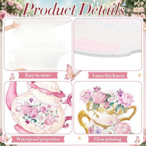 Panelee Wonderland Tea Party Yard Decoration, Wonderland Garden Yard Sign Stand Set Stacked Teacups and Teapot with Brackets for Tea Party Birthday Halloween Outdoor Decoration (Pink Style) - Image 6