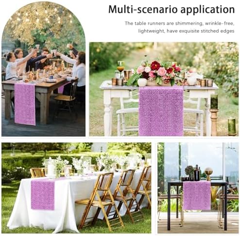 6 Packs 12 x 72 inches Sequin Table Runner, Lavender Glitter Table Runner for Birthday Party Supplies Wedding Engagement Baby Shower Holiday Celebration Event Decorations - Image 6