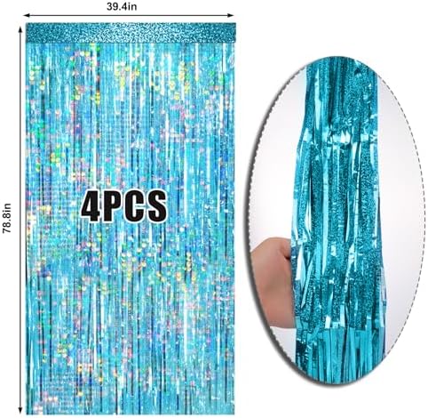 4 Packs Blue Foil Fringe Curtain, Light Blue Glitter Metallic Tinsel Backdrop for Birthday, Wedding, Baby Shower, Bachelorette, Ocean, Princess Party Decorations Supplies - Image 6