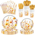 168 Pcs Fall Floral Paper Plates and Napkins Party Supplies Set by EUVBOKW