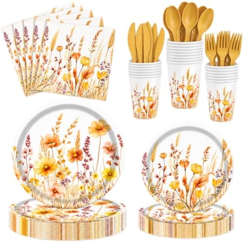 168 Pcs Fall Floral Paper Plates and Napkins Party Supplies Set by EUVBOKW