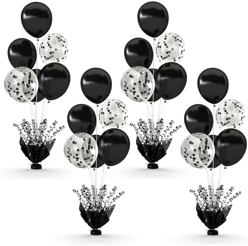 4 Set Black Table Balloons Foil Spray Centerpiece with Black and Confetti Balloons Stand Kit for Birthday Party Baby Shower Wedding Bridal Shower Prom Retirement Graduation Table Decorations by Suppromo