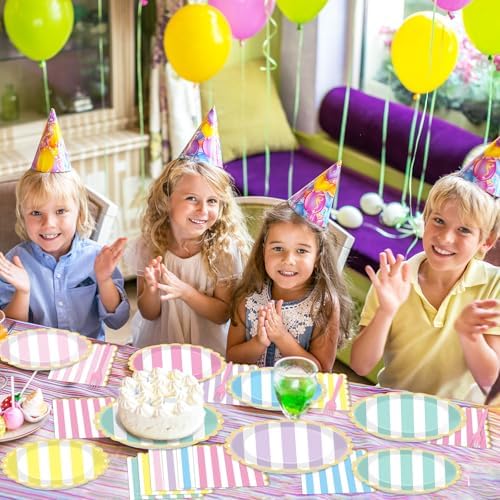 96Pcs Pastel Stripe Party Supplies Pastel Paper Plates Napkins Stripe Ice Cream Party Tableware Set Pastel Dinnerware for Girl Birthday Party Baby Shower Decoration Serve 24 (Scalloped) - Image 6