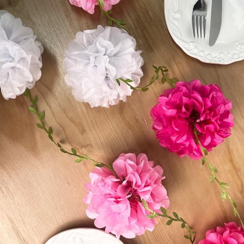 Hot Pink White Party Decorations Ombre Pink White Tissue Paper Flowers Pom Pom Leaf Ribbon Hanging Streamer Garland for Women Girls Birthday Bachelorette Wedding Shower Flamingo Party Supplies - Image 6