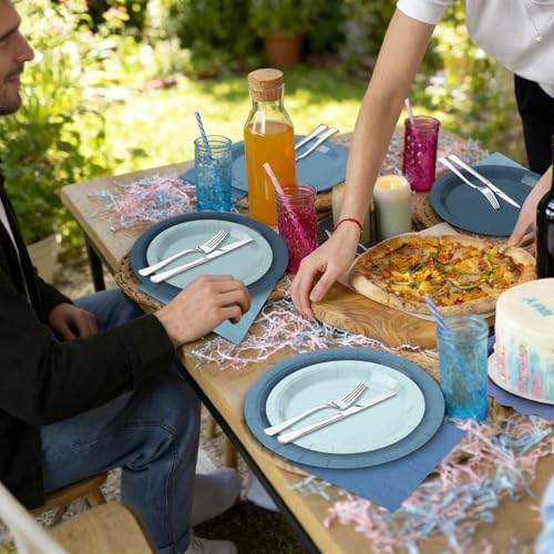 180Pcs Blue Paper Plates Party Supplies Paper Plates and Napkins Serve 60 - Image 6