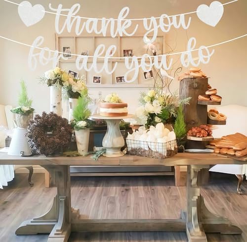 Pre-strung Thank You for All You Do Banner - Silver Glitter Appreciation Party Decorations Supplies for Family elders Employee Coworker Staff Teacher, Photo Booth Prop - Image 6