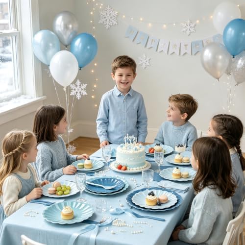 128Pcs Blue Paper Plates and Napkins Party Supplies for Birthday,Serves 32 - Image 2