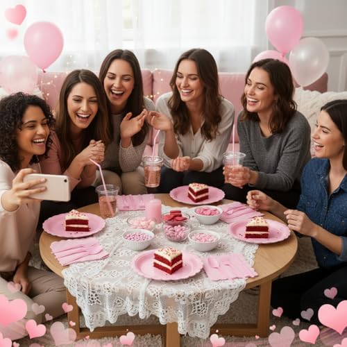 350 Pcs Pink Plates and Napkins, 50 Set Scalloped Pink Dinnerware - Image 6