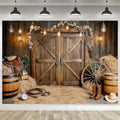 Western Cowboy Backdrop Western Party Decorations Wild West Vintage Wooden Rustic Wooden House Barn Photography Background for Kids Boy Children Boy Baby Birthday Banner Photo Booth 6x6 FT by Viajar