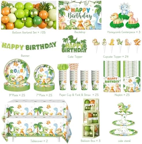 295PCS Dinosaur Birthday Decorations Party Supplies Serves 25 - Image 2