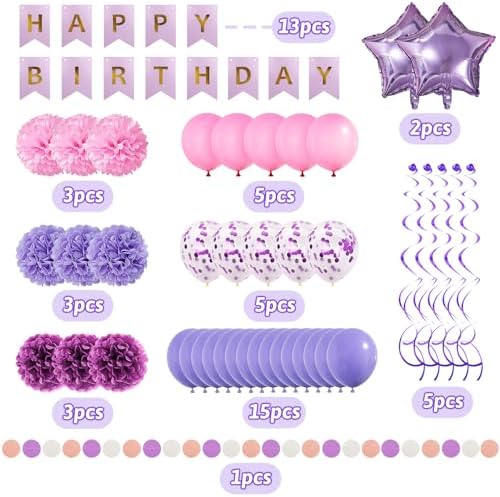 Purple & Pink Party Decorations with Banner for Women & Girls - Engagement, Anniversary & Birthday Party Supplies - Image 2