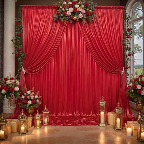 10x10ft Thick Red Glitter Backdrop Curtain Panels for Parties, Wrinkle Free Sequin Sparking Photo Backdrop Drapes, 2 Panels 5x10ft Shimmer Back Drop Cloth for Wedding Birthday Photography by Outpain