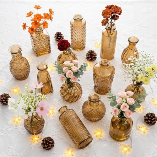 Mini Bud Vases Centerpieces for Tables, for Flowers,Small Flower Vases Suitable for Birthday Party,Anniversary,Wedding Reception,Baby Shower (Amber, 12PCS) - Image 7