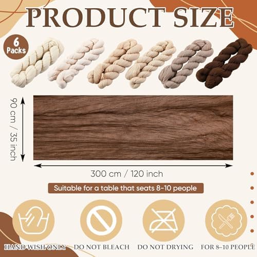 6 Pcs Brown Series Cheesecloth Table Runner 118" - Image 2