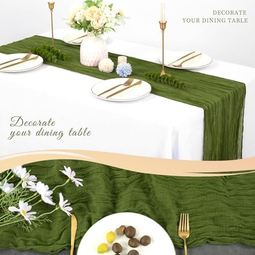 10 Pack Cheesecloth Table Runner 20 x 120 in, Olive Green - Image 5