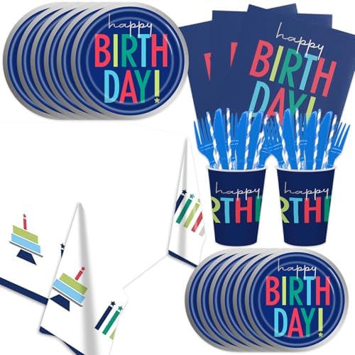 141Pcs Dark Blue Party Supplies for Baby Shower - Dark Blue Birthday Decorations Plates and Napkins Forks Cups Straws Cutlery for 20 Guests Happy Birthday Party Decorations by Unknown