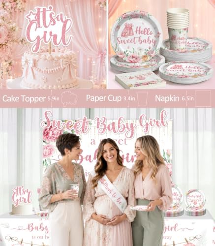 Cocomigo 338PCS Baby Shower Decorations for Girl Party Set, Serves 25 - Image 5