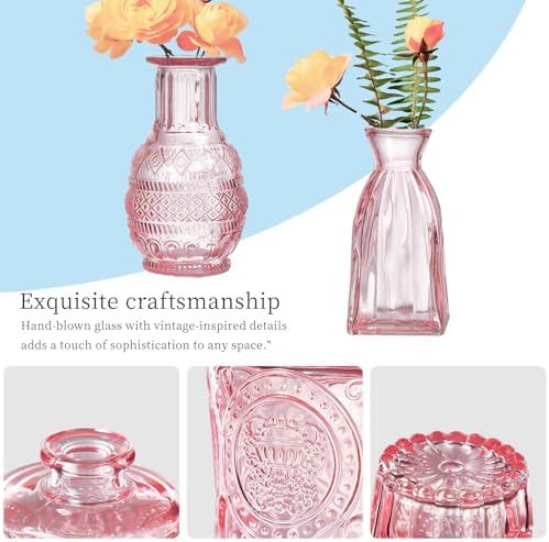 Glass Bud Vases Set of 16 - Pink Assorted Small Mini Glass Vases for Flowers, Crystal Vintage Vase Set, Bulk Centerpieces for Table Décor, Wedding, Home and Events (Pink, 16 Pcs) - Image 4