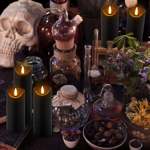 YOROXRG 12 Pack Halloween Decoration Flickering Flameless Candles, Battery Operated LED Pillar Candles with Remote Control and Timer.for Home Decor (D2.2 xH 5" 6" 7" Black) - Image 5
