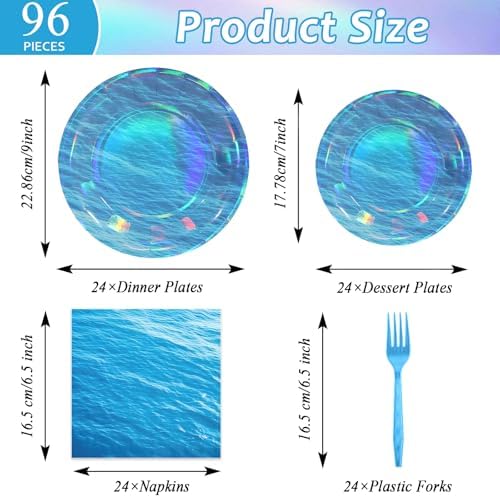 96Pcs Iridescent Sea Party Plates Napkins Waves Birthday Party Decorations - Image 2