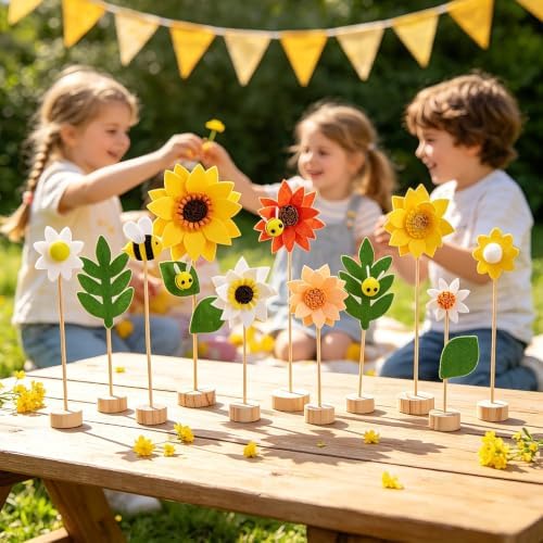 11 PCS Sunflower Party Decorations, Wooden Base, Felt Flower Centerpieces - Image 5