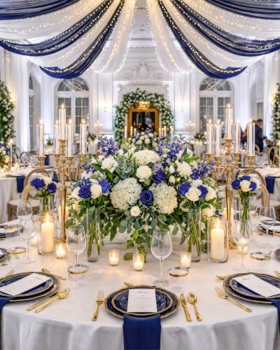 Hioasis 175 Pcs Blue Gold Plastic Plates Wedding & Party - Image 5
