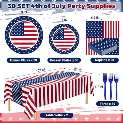 122 PCS American Flag Paper Plates and Napkins, Patriotic Party Tableware - Image 2