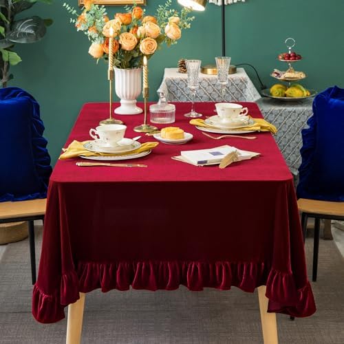 GLORY SEASON Velvet Tablecloth Luxurious Solid Rectangle Table Cloth,Oblong Retro Farmhouse Ruffle Tablecloths Washable Table Cover for Party Wedding Baby Shower Kitchen Dinning Tabletop Decoration - Image 4