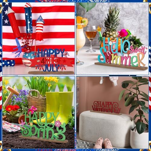 12 Pcs Interchangeable Seasonal Decor Holiday Sign Wooden Desk Table Decor - Image 5