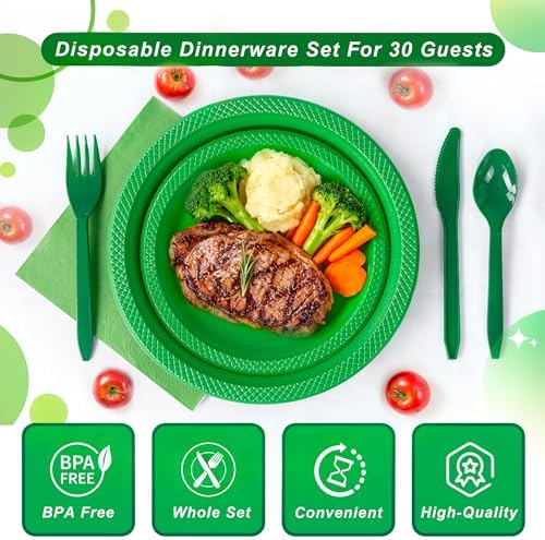 WELLIFE 210Pcs Green Plastic Plates,Party Plates and Cups and Napkins Sets - Image 3