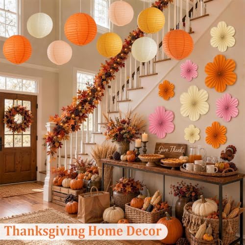 Sunset Party Decorations, 18Pcs Hanging Paper Lanterns & Flower Fans Set - Image 3