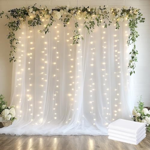 Tulle Backdrop Curtain with Lights 20x10FT White Sheer Tulle Curtain by Xiomot