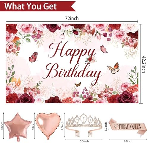 Rose Gold Flower Peony Birthday Decorations Party Set for Women - Image 3