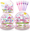 96Pcs Pink Purple Playground Birthday Party Supplies, Serves 24 by Greencian