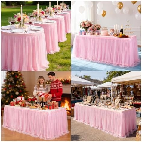 THARAHT Tulle Table Skirt 9FT 270CM Long for Rectangle Tables Round Tables Ruffle Desk Skirt for Princess Girls Birthday Party Cake Dessert Decorations Table Skirt - Image 6