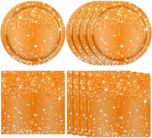 40 PCS Orange Birthday Decorations - Diamond Theme Birthday Tableware Party Supplies Include Orange Plates and Napkins for Women Men Party Supplies by Actoridae