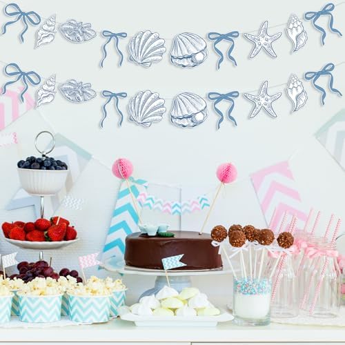 Oudain 2 Pack Blue Bow Seashell Starfish Banner 6.56 Ft Ocean Beach Decor - Image 4