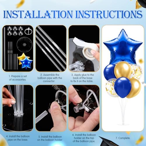 Lunmon 4 Sets Blue Gold Balloons Centerpieces for Table with Stands - Image 4