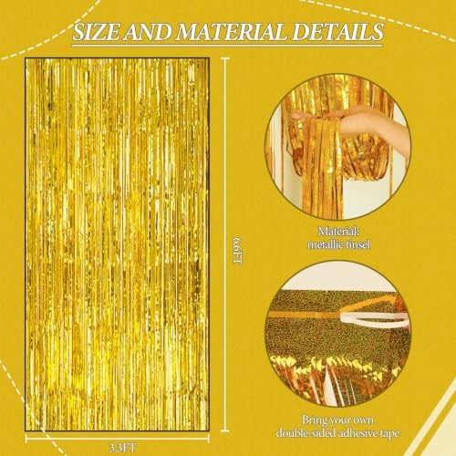 DECOCKRAT 2 Pack Foil Fringe Backdrop - Laser Gold Shiny Tinsel Curtains for Party Decoration/Photo Booth Props - 3.3x6.6 FT Metallic Foil Backdrop for Birthday, Wedding, Graduation, Christmas. - Image 3