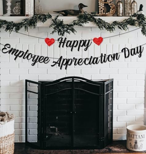 Black Glittery Happy Employee Appreciation Day Banner and Staff Appreciation Hanging Swirl Decorations Thank You Employee Garland Banner Employee Appreciation Day Party Decorations Supplies - Image 4