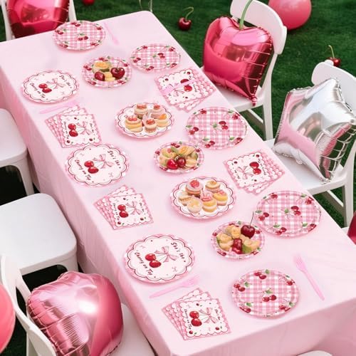 REDWORD Cherry Birthday Decorations, 96Pcs She's The Cherry On Top Party Plates Napkin for Cherr y Theme Girl Birthday Baby Shower Party Decorations-Serves 24 - Image 5