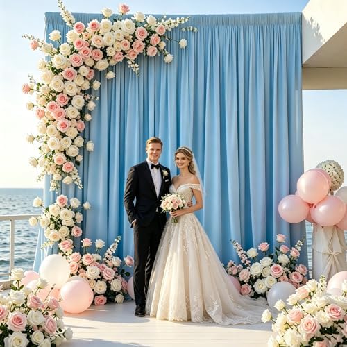 Baby Blue Backdrop Curtain - 10x10FT Back Drop Curtains for Parties Wrinkle-Free Soft Polyester Backdrop Wedding Decoration Photoground Backdrop Stain-Resistant for Back Drop Stand, 2 Panels - Image 2