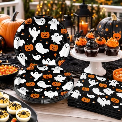 50PCS Halloween Paper Plates and Napkins, 7'' Dessert Plates Party Supplies - Image 2