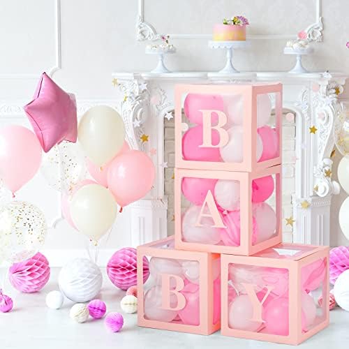 Voircoloria Baby Balloon Boxes with Letters, Pink, 4 Transparent Boxes - Image 3