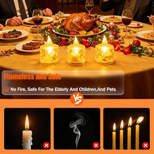 12pcs Flameless Candle Battery Operatted, Led Crystal Candle Lights, 100+Hours Fake Electeic Tealight Candles for Votive Valentines Anniversary Wedding Christmas Table Decorations - Image 2