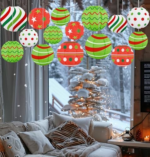 15Pcs Christmas Hanging Elf Paper Lanterns Party Decorations Indoor - Xmas Ornaments Decor for Winter, Birthday Party Ceiling Supplies - Image 4